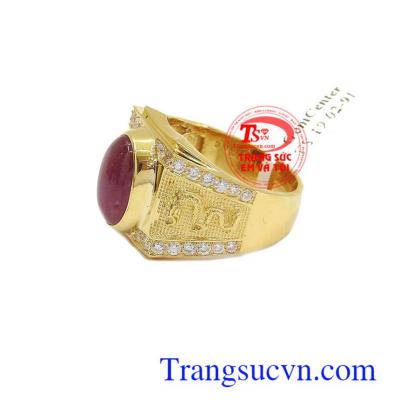Nhẫn nam 18k đá ruby sao thiên nhiên