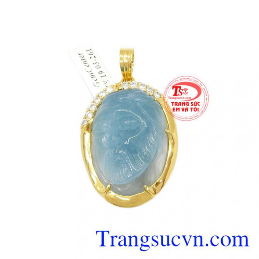 Mặt Chúa Aquamarine bọc vàng