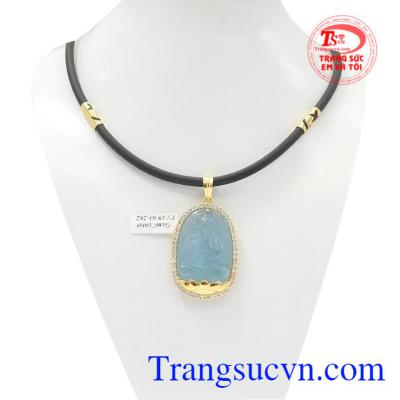 Bộ mặt dây Phật Aquamarine bọc vàng