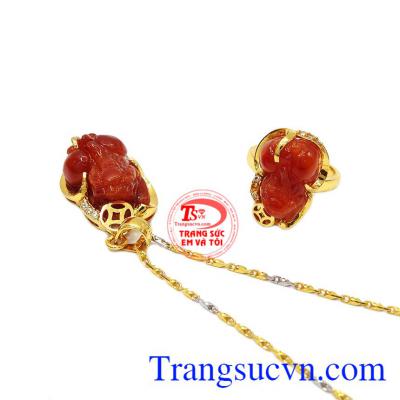 Bộ Trang Sức Tỳ Hưu gắn Tỳ hưu là linh vật có tác dụng giải trừ tà khí, mang lại điều tốt lành như tài lộc, may mắn trong công việc và cuộc sống,Bộ trang sức tỳ hưu 14k may mắn