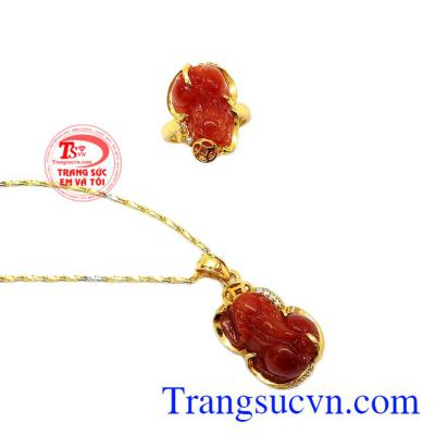 Bộ trang sức tỳ hưu 14k may mắn kết hợp giữa dây chuyền, nhẫn, mặt dây Tỳ hưu bền đẹp, chất lượng,Bộ trang sức tỳ hưu 14k may mắn