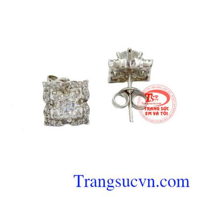 Sản phẩm hoa tai vàng tây 18k gắn kim cương thiên nhiên kiểu dáng trẻ trung mẫu mã hiện đại, bán hàng uy tín chất lượng đảm bảo, Hoa tai đính kim cương đẹp