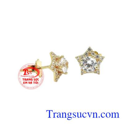 Hoa tai vàng tây dành cho nữ kiểu tinh tế, đeo hoa tai hợp thời trang