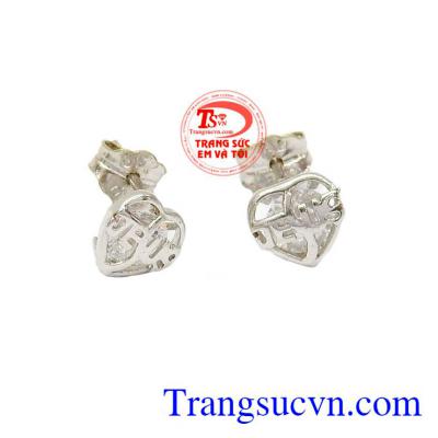 Hoa tai trái tim vàng trắng 18k