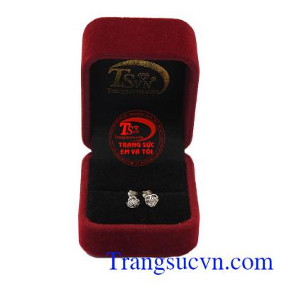 Hoa tai trái tim vàng trắng 18k