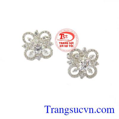 Hoa tai vàng trắng kim cương 18k