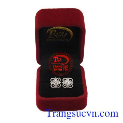 Hoa tai vàng trắng kim cương 18k