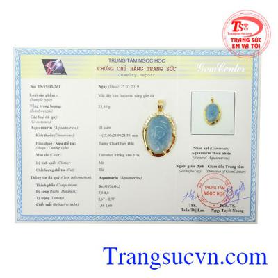 Mặt Chúa Aquamarine bọc vàng 14k.