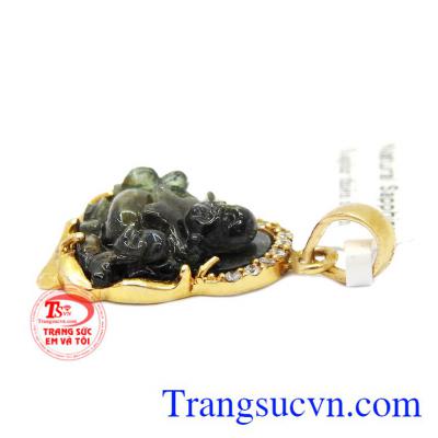 Mặt dây phật di lặc sapphire+vàng 10k có giấy kiểm định từ trung tâm kiểm định có uy tín cấp.