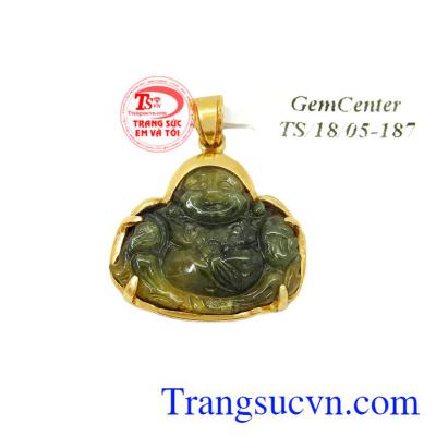 Mặt phật di lặc sapphire vàng tây là sản phẩm được chế tác từ đá Sapphire thiên nhiên bọc vàng.