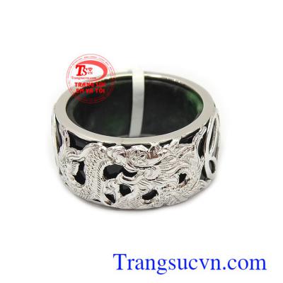 Nhẫn Cẩm thạch rồng vàng trắng 18k kết hợp với ngọc cẩm thạch thiên nhiên có giấy kiểm định, bảo hành 12 tháng