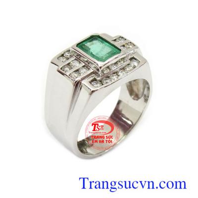 Nhẫn emerald vàng trắng và kim cương