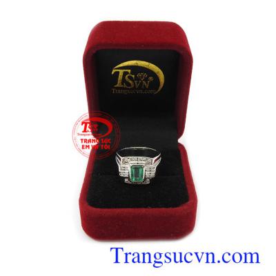 Nhẫn vàng 18k nam đính đá quý emerald thiên nhiên