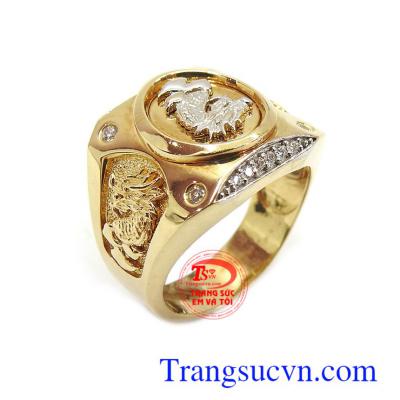 Nhẫn mặt rồng vàng tây dành cho nam,thiết kế rồng trên máy,đúc nhẫn công nghệ cao,đánh bóng sáng đẹp