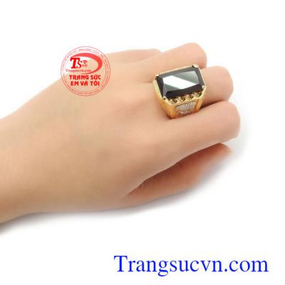 Nhẫn nam đá đen má rồng vàng