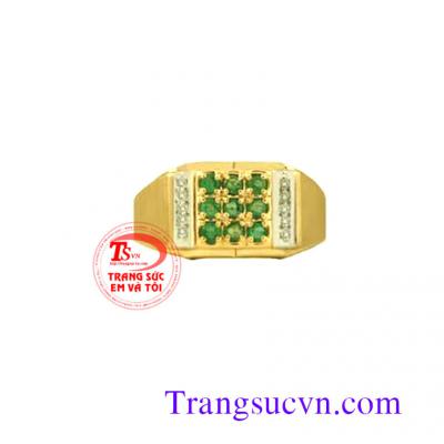 Nhẫn nam gắn đá kết emeral thiên nhiên