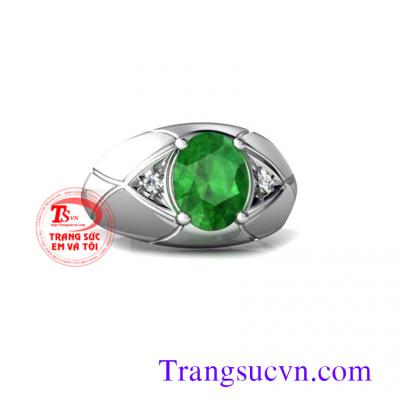 Nhẫn nam mạnh mẽ, gắn đá emeral