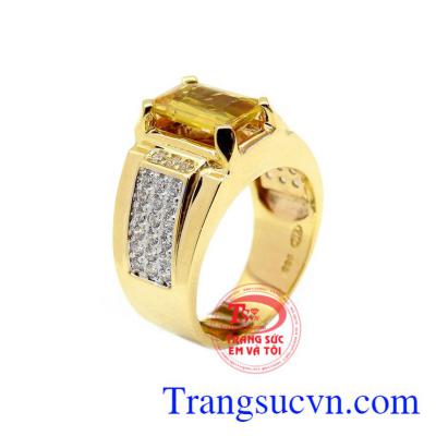 Nhẫn nam sapphire chất lượng cao được chế tác từ vàng 14k và đá sapphire vàng quý hiếm