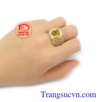 Nhẫn nam vàng tây gắn đá Sapphire thiên nhiên uy tín, chất lượng, bảo hành 12 tháng