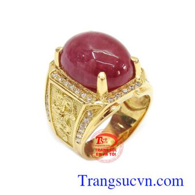 Nhẫn nam vàng Ruby may mắn vàng 18k chế tác công nghệ cao, bền đẹp, chất lượng, đeo hợp thời trang và phong thủy Nhẫn nam vàng Ruby may mắn