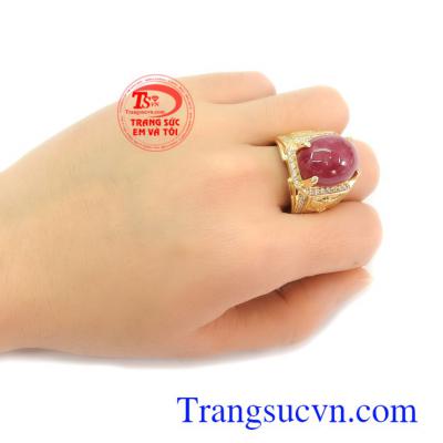 Nhẫn nam vàng 18k gắn Ruby thiên nhiên cao cấp, thời trang Nhẫn nam vàng Ruby may mắn