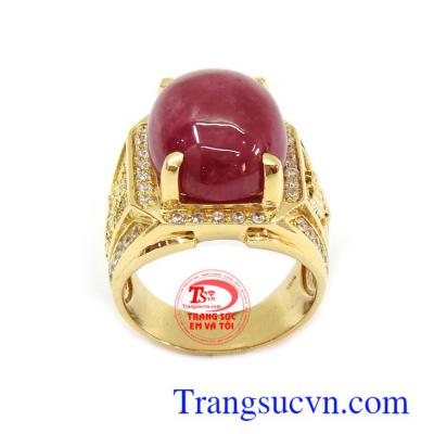 Nhẫn nam vàng Ruby may mắn với đá Ruby có tác dụng mang đến sức khỏe, hạnh phúc, may mắn và sự bình yên cho bạn Nhẫn nam vàng Ruby may mắn