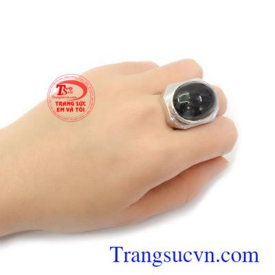 Nhẫn nam vàng trắng gắn đá thời trang, sang trọng