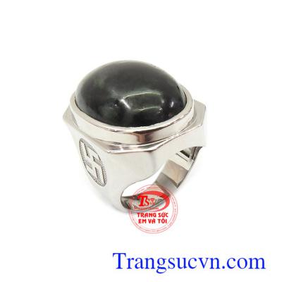 Nhẫn nam vàng trắng 14k bản to, nhẫn nam vàng trắng đính đá ngọc cẩm thạch, thiết kế oval phong cách mạnh mẽ, vàng trắng sáng bóng, bền màu, thương hiệu trang sức uy tín.