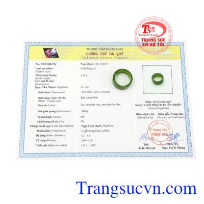 Nhẫn ngọc có giấy kiểm định đá quý