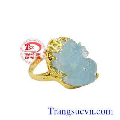 Nhẫn nữ tỳ hưu ngậm tiền aquamarine 14k, bảo hành 12 tháng, giao hàng nhanh trên toàn quốc