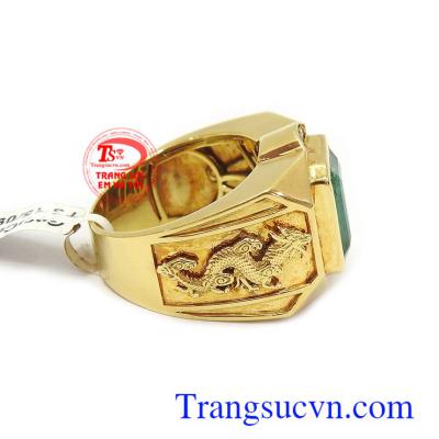 Nhẫn nam vàng 18k gắn Emerald thiên nhiên cao cấp
