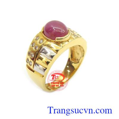Nhẫn ruby thiên nhiên vàng 14k chế tác tinh xảo, sắc nét, tôn lên sự lịch lãm, sang trọng và phong cách phái mạnh