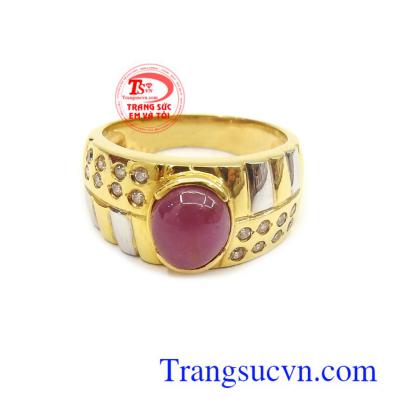 Nhẫn nam vàng tây gắn Ruby thiên nhiên cao cấp