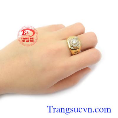 Nhẫn nam vàng tây đính đá thời trang