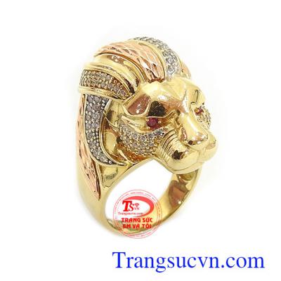 Nhẫn vàng nam sư tử vàng hồng,vàng màu,đá trắng mắt sư tử đỏ,nhẫn nam sư tử đeo ngón giữa,vàng 18k nhập khẩu nguyên chiếc