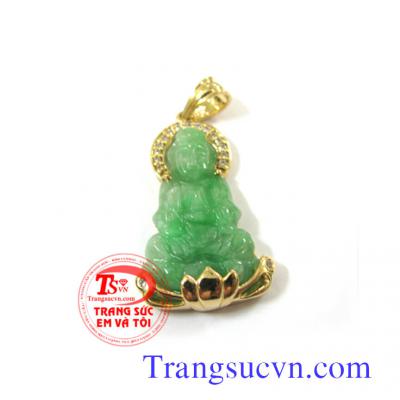 Phật ngọc Jadeite vàng 18k 750 chuẩn vàng ý,ngọc cẩm thạch thiên nhiên chạm hình phât quan âm,vàng màu bảo hành 1 năm Uy Tín