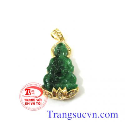 Phật quan âm xanh xám vàng 18k kiểu ốp vàng đẹp viền