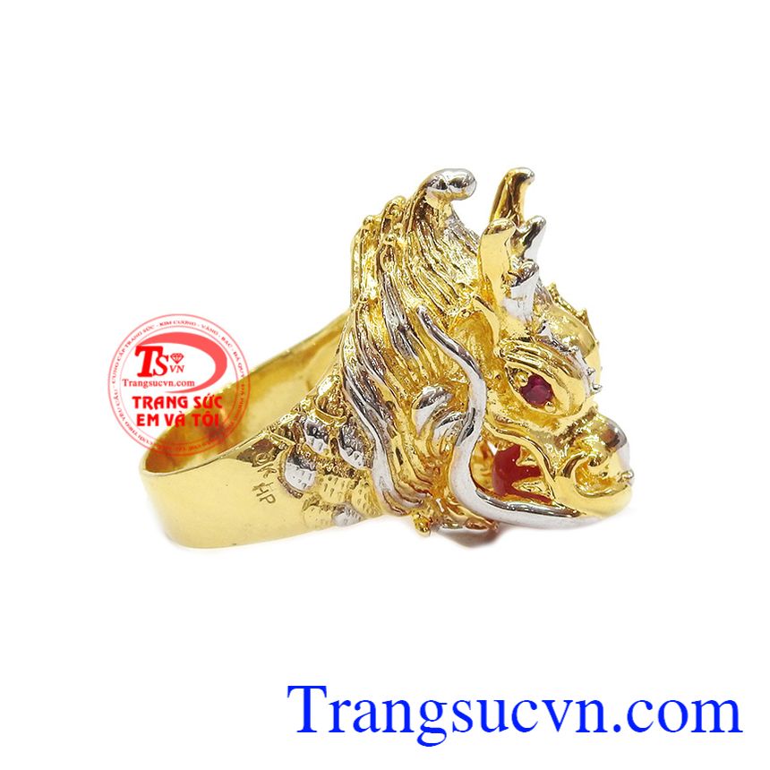 Nhẫn đầu rồng thời trang vàng 10k được chế tác từ vàng tây bền đẹp, sáng bóng. Nhẫn đầu rồng thời trang vàng 10k