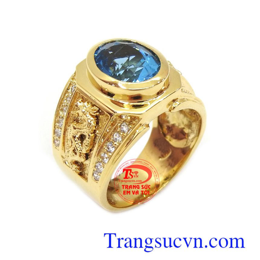 Nhẫn nam đá Topaz mệnh Mộc & Thủy vàng 18k phù hợp phong cách thời trang phái mạnh, mang lại sựu sang trọng, thời trang, đẳng cấp