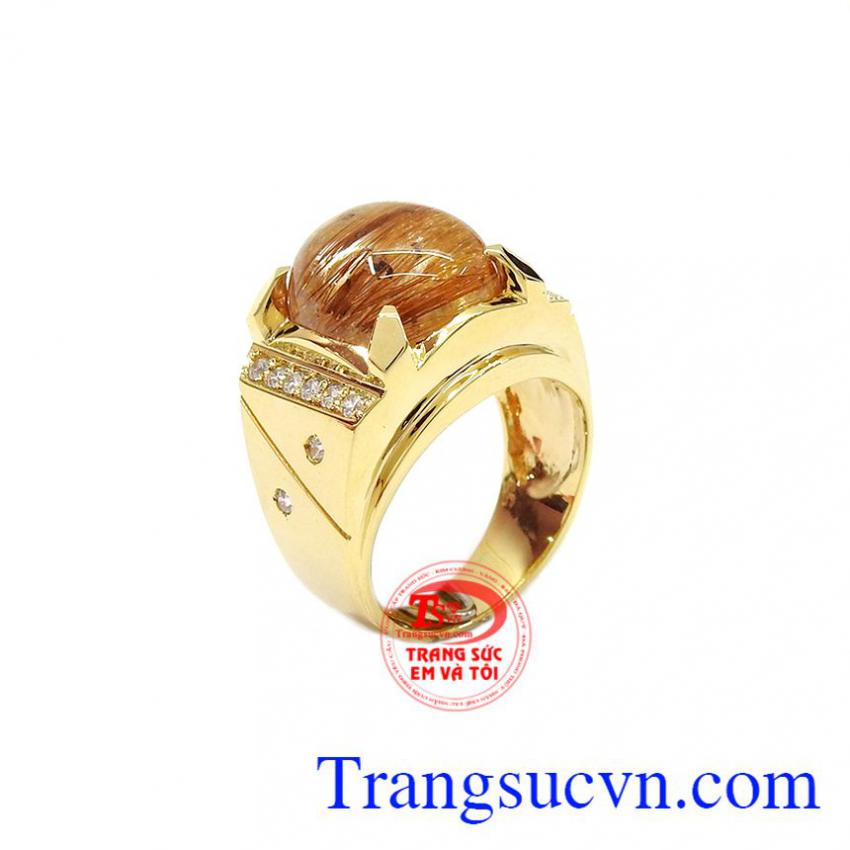Nhẫn nam thạch anh tóc 14k đẹp