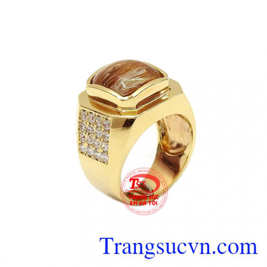 Nhẫn nam thạch anh tóc 14k mạnh mẽ