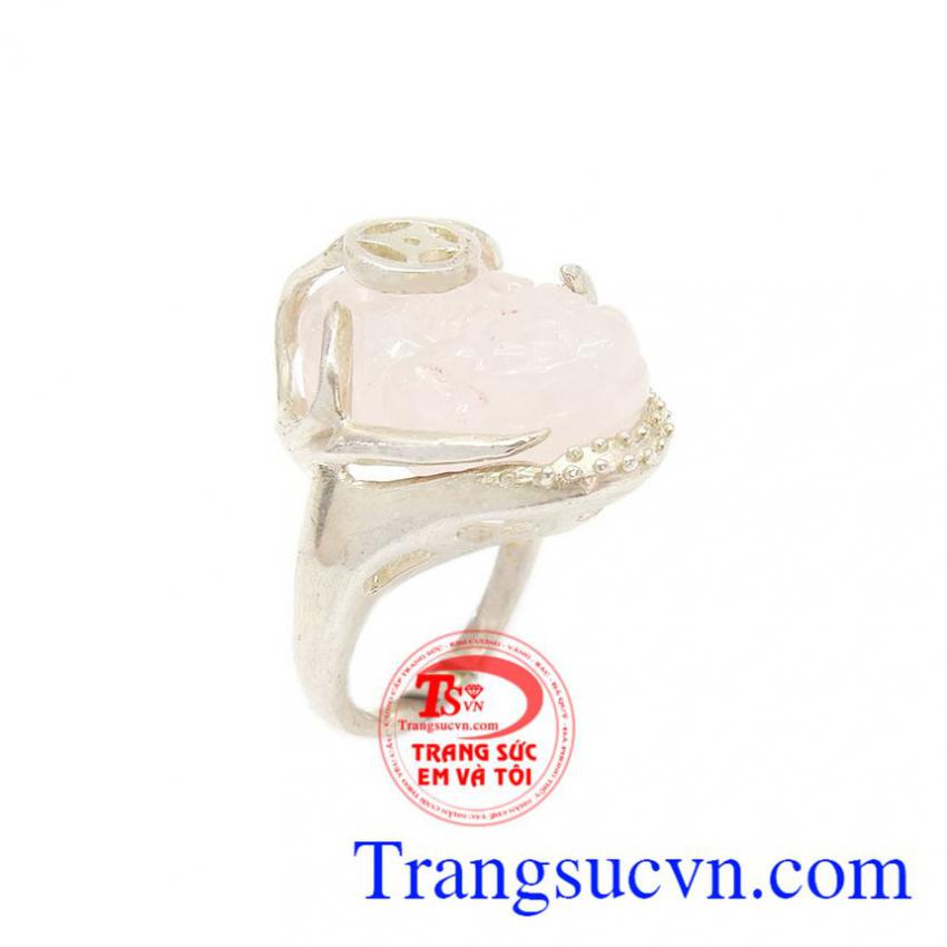 Nhẫn nữ bạc tỳ hưu thạch anh hồng