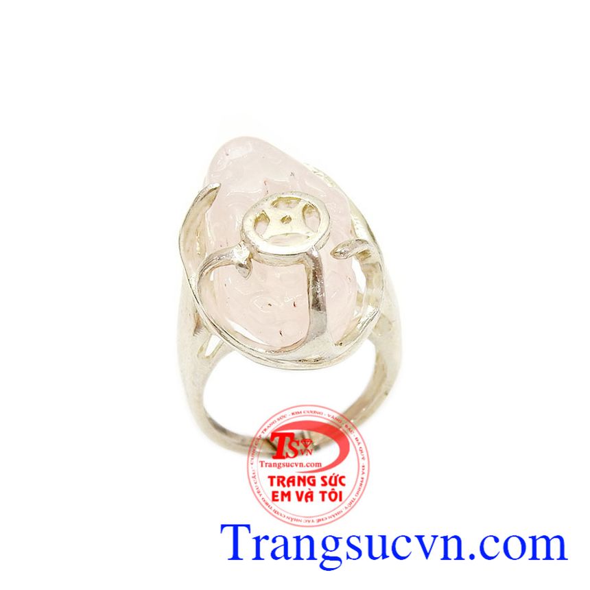 Nhẫn nữ bạc tỳ hưu thạch anh hồng thiên nhiên được bảo hành 6 tháng, giao hàng toàn quốc
