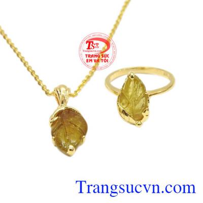 Bộ trang sức chiếc lá tinh tế tourmalin