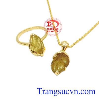 Bộ trang sức chiếc lá tinh tế tourmalin bảo hành uy tín, giao hàng toàn quốc. 