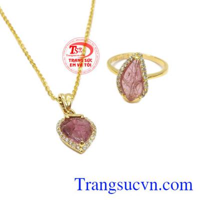 Bộ trang sức chiếc lá tourmalin xinh xắn