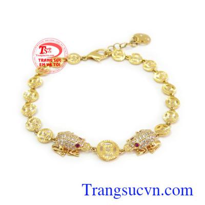 Lắc tay nữ vàng tây may mắn vàng 10k thiềm thừ ngậm vàng đeo hợp thời trang và phong thủy phái đẹp Lắc tay nữ vàng tây may mắn