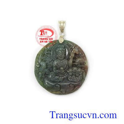 Mặt đá phật rồng canxedon thiên nhiên bọc bạc sang trọng, thời trang, tinh tế