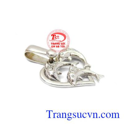 Mặt dây chuyền cá heo may mắn, mặt dây chuyền vàng trắng 18k.