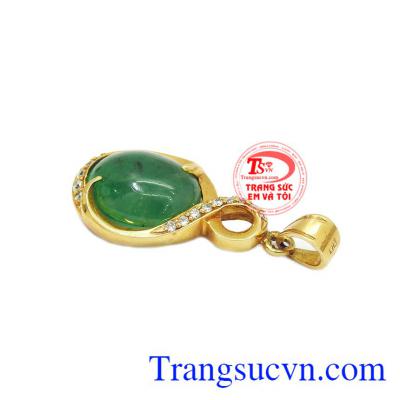 Mặt vàng tây nữ 14k giá chuẩn, vàng đẹp, Mặt nữ emeral thiên nhiên bọc vàng